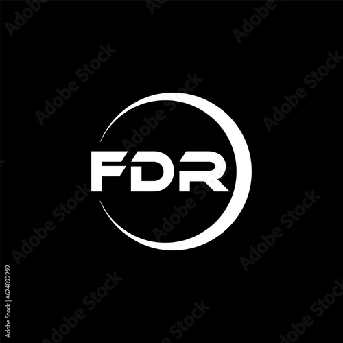 FDR letter logo design with black background in illustrator, cube logo, vector logo, modern alphabet font overlap style. calligraphy designs for logo, Poster, Invitation, etc.