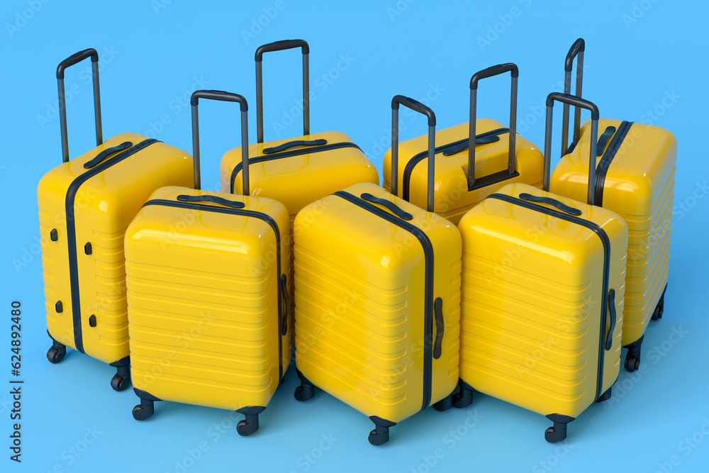 Colorful suitcase on blue background. 3D render of summer vacation concept Colorful suitcase on blue background. 3D render of summer vacation concept