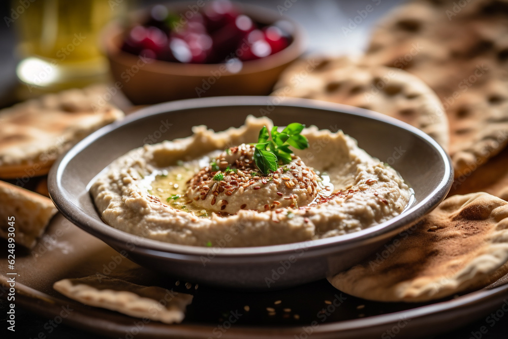 Baba ghanouj on a marble background. generative ai Baba ghanouj on a marble background. generative ai
