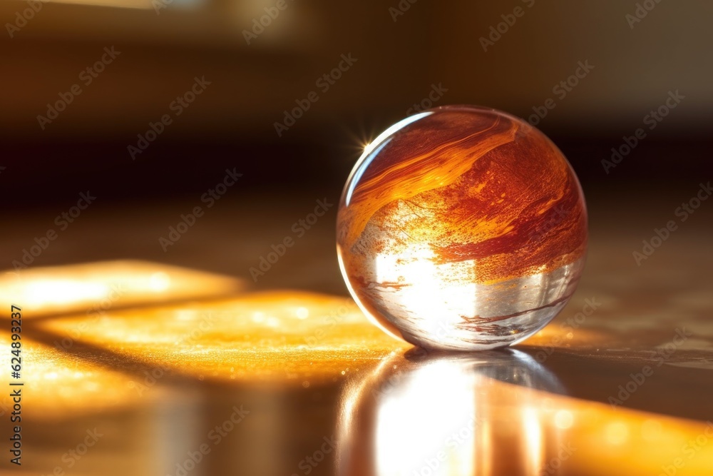 macro shot of a single glass marble reflecting sunlight, created with generative ai macro shot of a single glass marble reflecting sunlight, created with generative ai