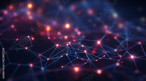 Concept of AI technology, Motion of digital data flow. Communication and technology network concept map with moving lines and dots. 3D rendering, Generative Ai