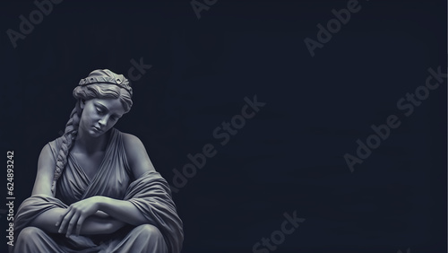 Female Contemplation Greek Statue, Minimalist Digital Concept Render