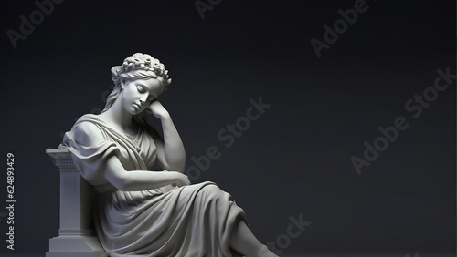 Female Contemplation Greek Statue, Minimalist Digital Concept Render