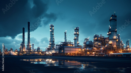 Oil refinery plant, Chemical Complex, Production Facility at night