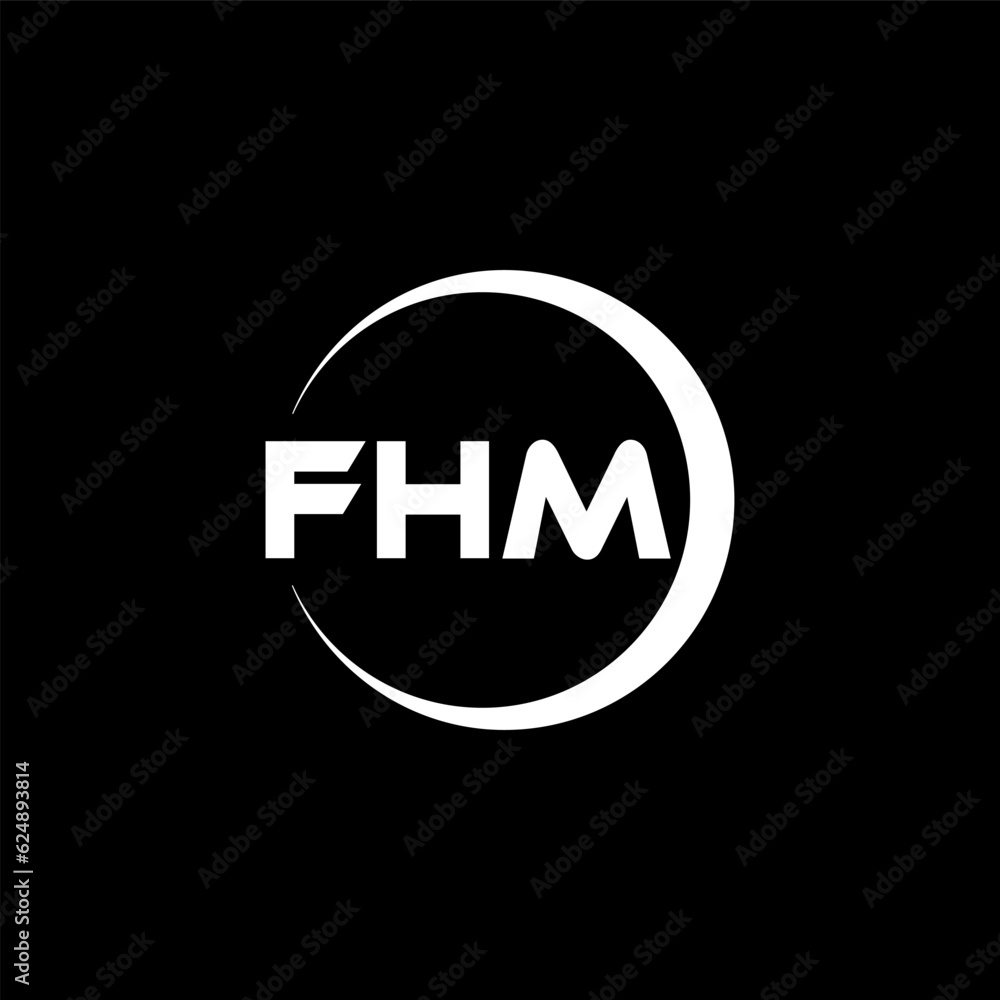 FHM letter logo design with black background in illustrator, cube logo, vector logo, modern alphabet font overlap style. calligraphy designs for logo, Poster, Invitation, etc.