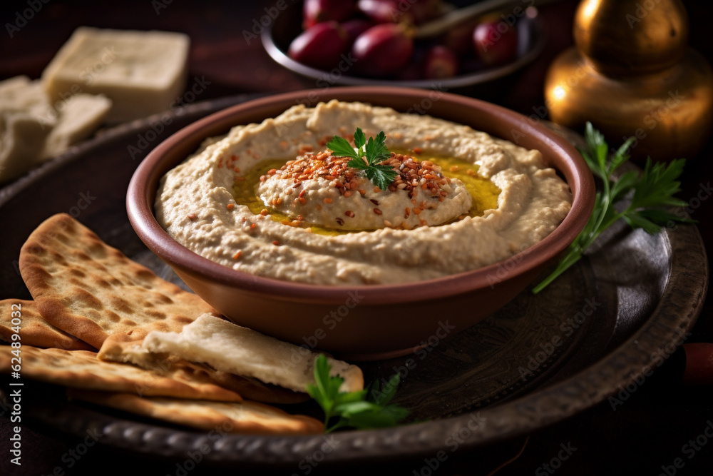 Baba ghanouj on a marble background. generative ai Baba ghanouj on a marble background. generative ai