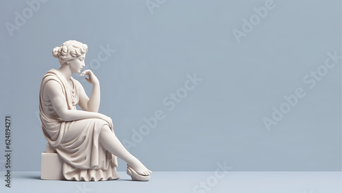 Female Contemplation Greek Statue, Modern Minimalist Digital Concept Render