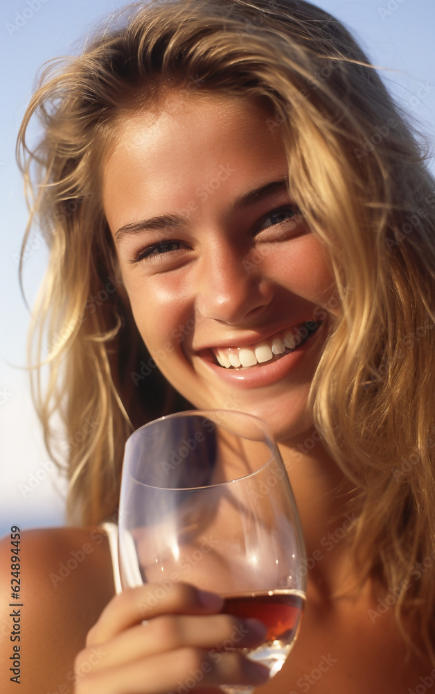 Beautiful smiling girl drinking a glass of red wine Beautiful smiling girl drinking a glass of red wine