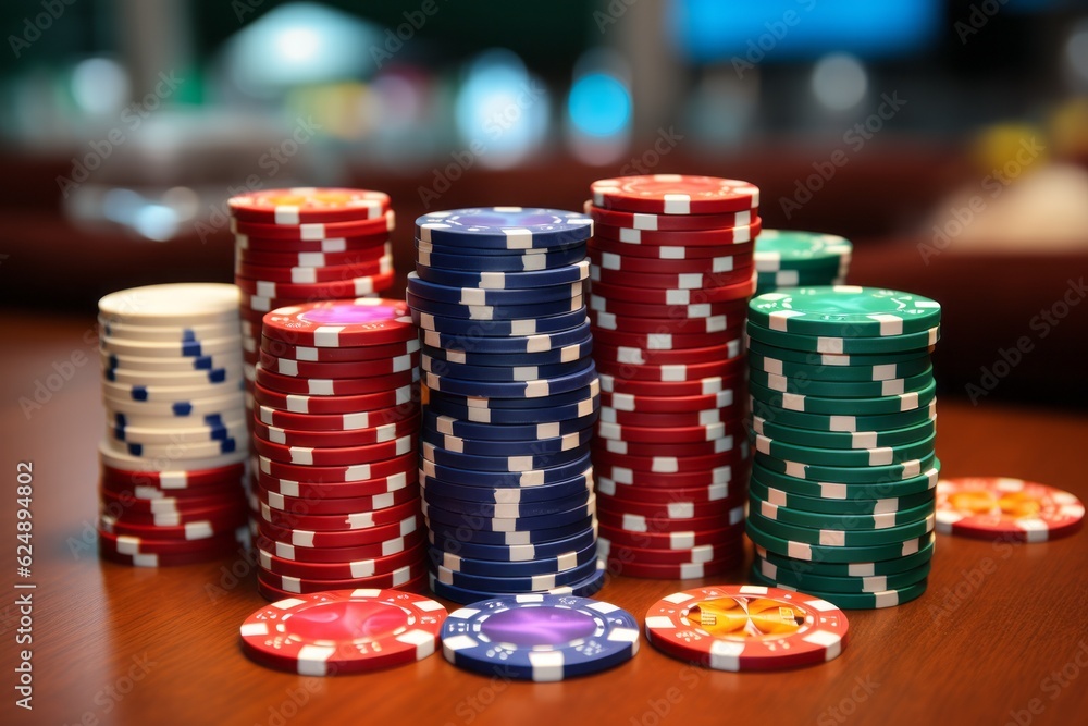 Chips in the casino. Background with selective focus and copy space Chips in the casino. Background with selective focus and copy space