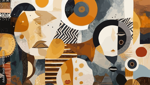 Embracing Diversity: Modern Collage with Groovy African Style, Unique Shapes, Textures, and Seamless Patterns