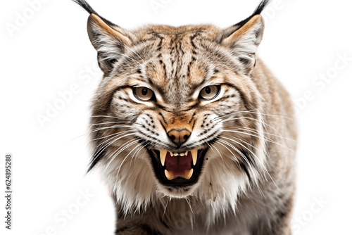 Angry Wildcat Lynx Head Isolated on Transparent Background. AI
