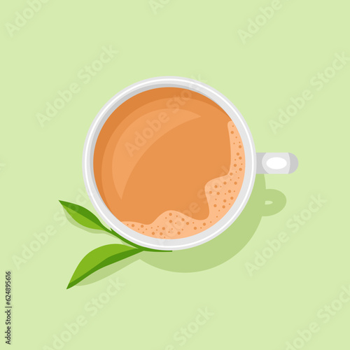 Indian street tea in white cup with tea leaves vector design
