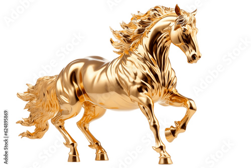 Golden Horse Statue Isolated on Transparent Background. AI