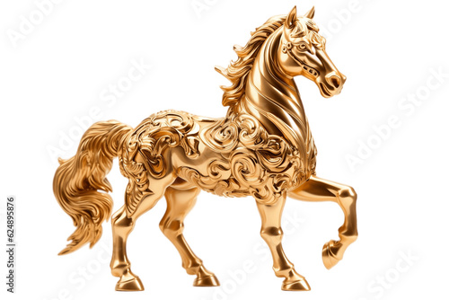 Golden Horse Statue Isolated on Transparent Background. AI © Usmanify