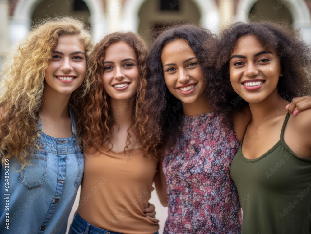Gruppe junger Frauen unterschiedlicher ethnischer Herkunft. Generative AI