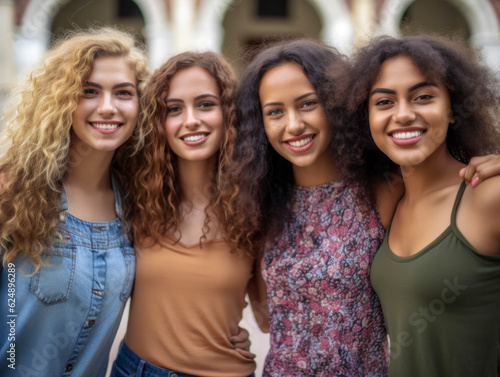 Obraz na płótnie Gruppe junger Frauen unterschiedlicher ethnischer Herkunft. Generative AI w salonie