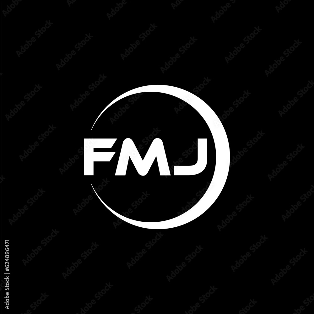 FMJ letter logo design with black background in illustrator, cube logo, vector logo, modern alphabet font overlap style. calligraphy designs for logo, Poster, Invitation, etc.