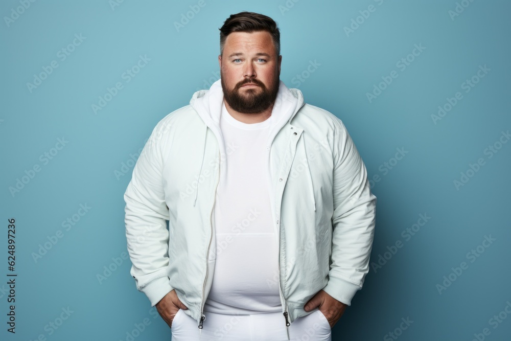 Man in the studio on a colored background, blank for advertising. Portrait with selective focus Man in the studio on a colored background, blank for advertising. Portrait with selective focus
