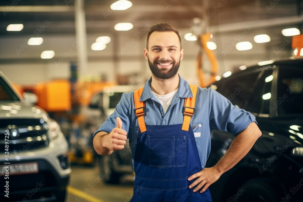 Auto repair master. Background with selective focus and copy space. AI generated, human enhanced Auto repair master. Background with selective focus and copy space. AI generated, human enhanced
