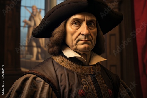 Portrait of Christopher Columbus in the style of classical artists painting. The concept of Columbus day and the discovery of America. photo