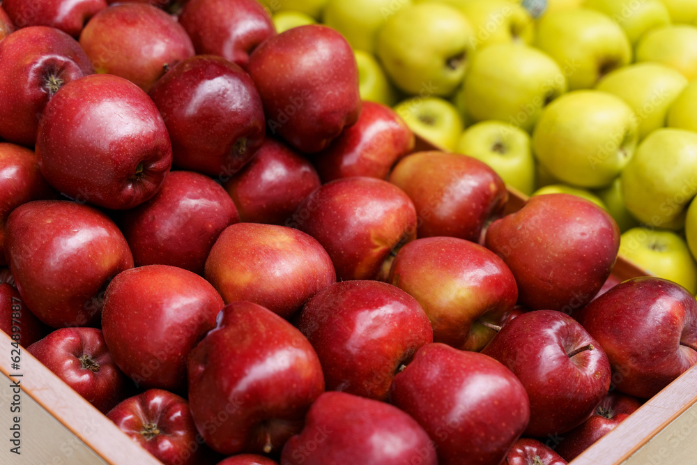 Showcase with red and green apples. food market Showcase with red and green apples. food market