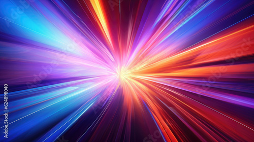 Abstract tunnel with colorful stripes in motion. Glowing neon colored lines in cyberspace. Created with Generative AI