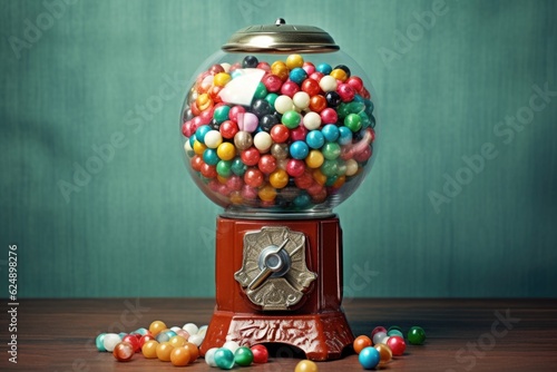 old fashioned gumball machine filled with colorful candies, created with generative ai photo