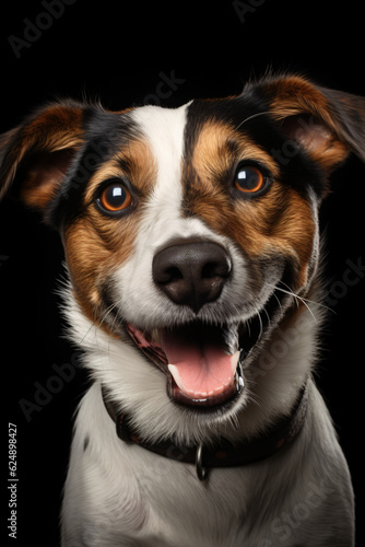 Portrait of a happy Jack Russell Terrier on a black background