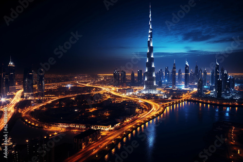 Architecture Dubai city panorama at night made with Generative AI