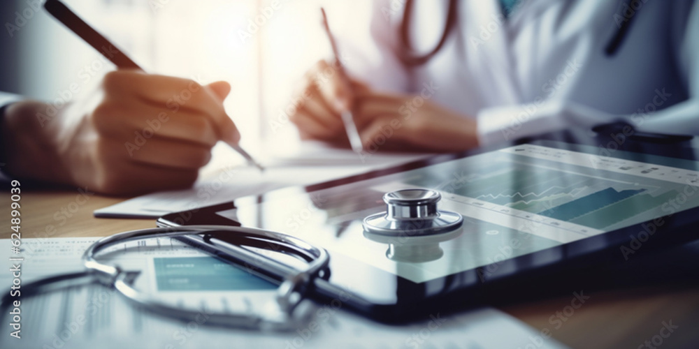 Healthcare business concept, Medical examination and graph data growth of business Healthcare business concept, Medical examination and graph data growth of business