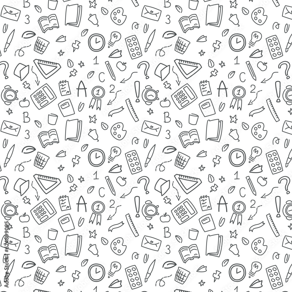 pattern illustration in doodle school style, vector, for paper, packaging, seamless pattern, vector illustration, transparent background