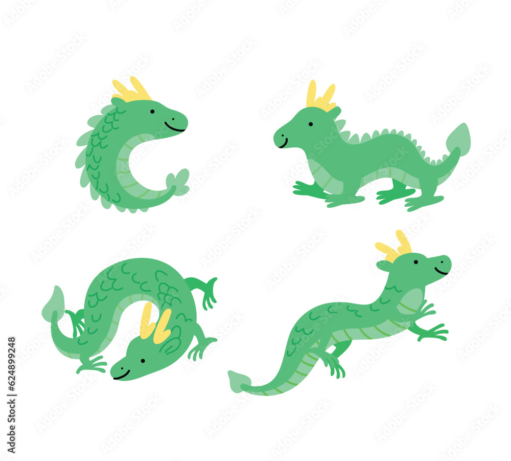 Traditionnal chinese dragon vector set collection. Different poses of cute cartoon chinese dragons. CNY 2024 chinese zodiac dragon isolated vector. Traditionnal chinese dragon vector set collection. Different poses of cute cartoon chinese dragons. CNY 2024 chinese zodiac dragon isolated vector.