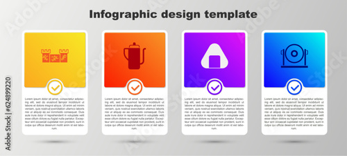 Set Great wall of China, Chinese tea ceremony, Sushi and Gong. Business infographic template. Vector
