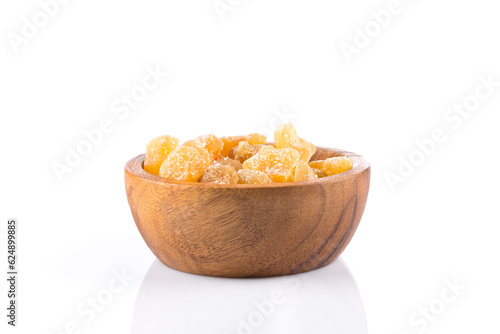 heap of sweat Candied ginger isolated on white