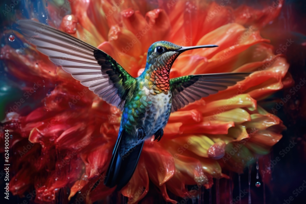hummingbird resting on flower petal, created with generative ai hummingbird resting on flower petal, created with generative ai
