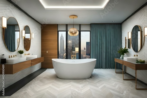 modern bathroom interior with bathtub generated Ai Technology