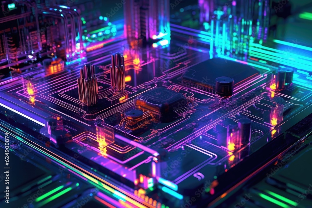 neon-lit digital circuit board design, created with generative ai neon-lit digital circuit board design, created with generative ai