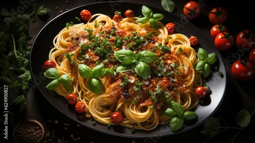 italian spaghetti on dark background