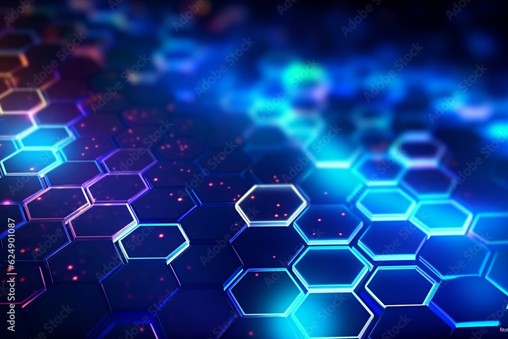 Beautiful deep blue abstract background with hexagons, new technologies, intermet, IT concept. Design element, AI generated Beautiful deep blue abstract background with hexagons, new technologies, intermet, IT concept. Design element, AI generated