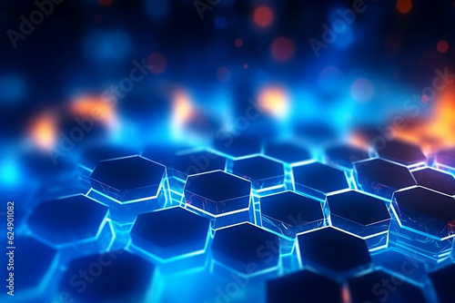 Beautiful deep blue abstract background with hexagons, new technologies, intermet, IT concept. Design element, AI generated