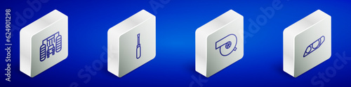Set Isometric line Car wash, Screwdriver, Automotive turbocharger and headlight icon. Vector