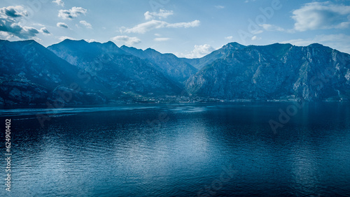 Lago de Garda. Drone areal view. Mountains and lake nature view. © Ruslan