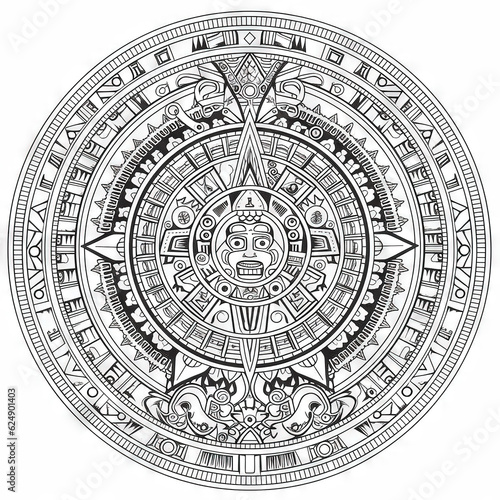 mandala Aztec coloring  book page black and white