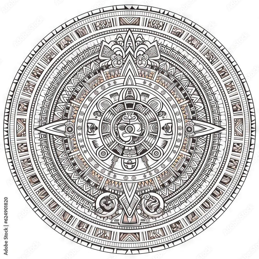 Naklejka premium mandala Aztec coloring book page black and white