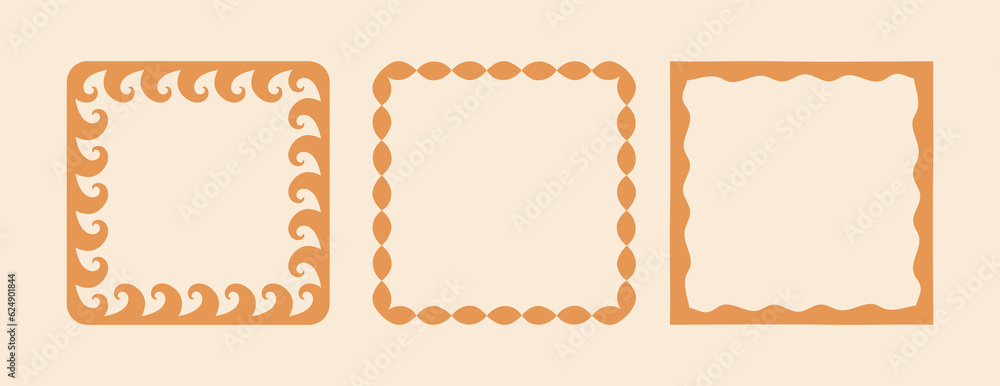 Vector set of linear frames and borders - abstract design elements for decoration or logo design templates in modern minimalist style with copy space for text, boho summer style Vector set of linear frames and borders - abstract design elements for decoration or logo design templates in modern minimalist style with copy space for text, boho summer style
