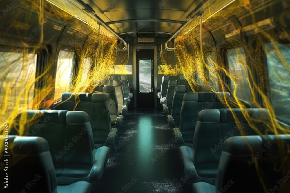visualization of airborne bacteria inside bus, created with generative ai