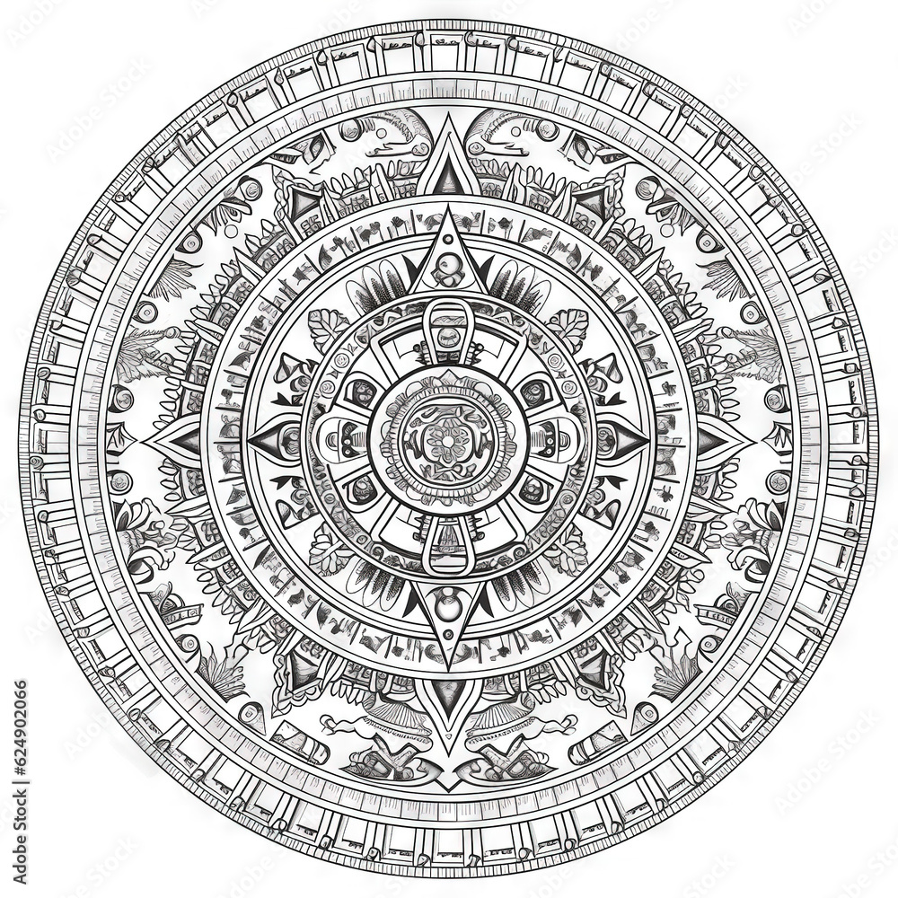 mandala Aztec coloring  book page black and white