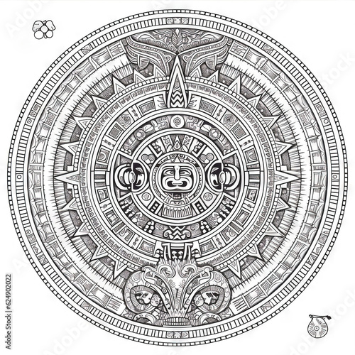 mandala Aztec coloring book page black and white