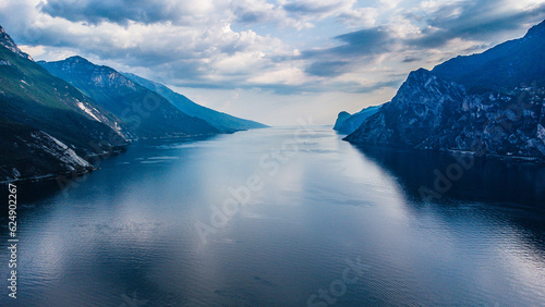 Lago de Garda. Drone areal view. Mountains and lake nature view. © Ruslan