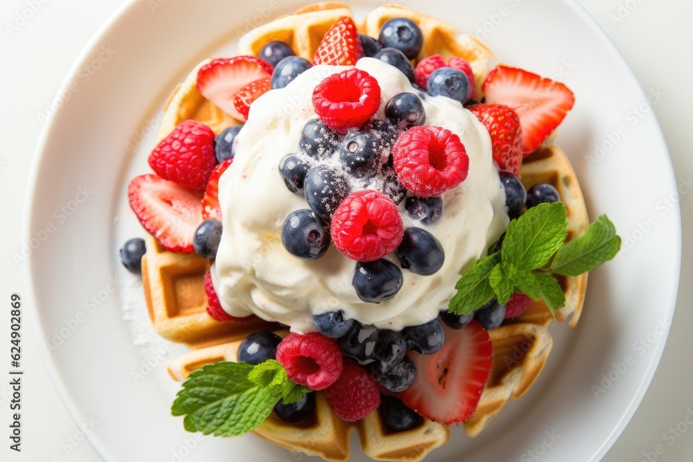 waffle with ice cream and fresh berries waffle with ice cream and fresh berries